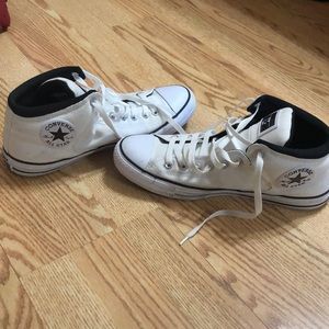 Converse All Star white with black mid top shoe